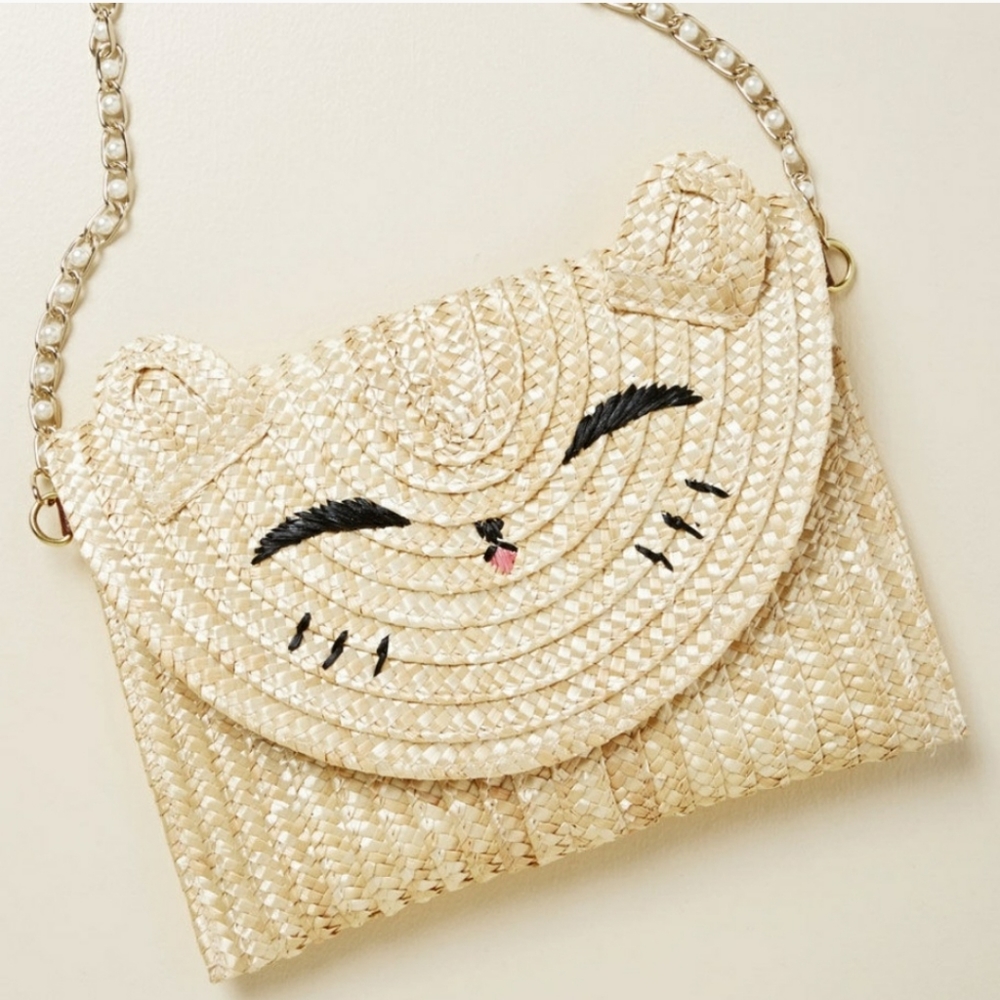 Cute Cat Face Straw Cross Body Bag